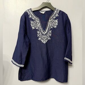 Navy Blue Tunic with White Embroidery